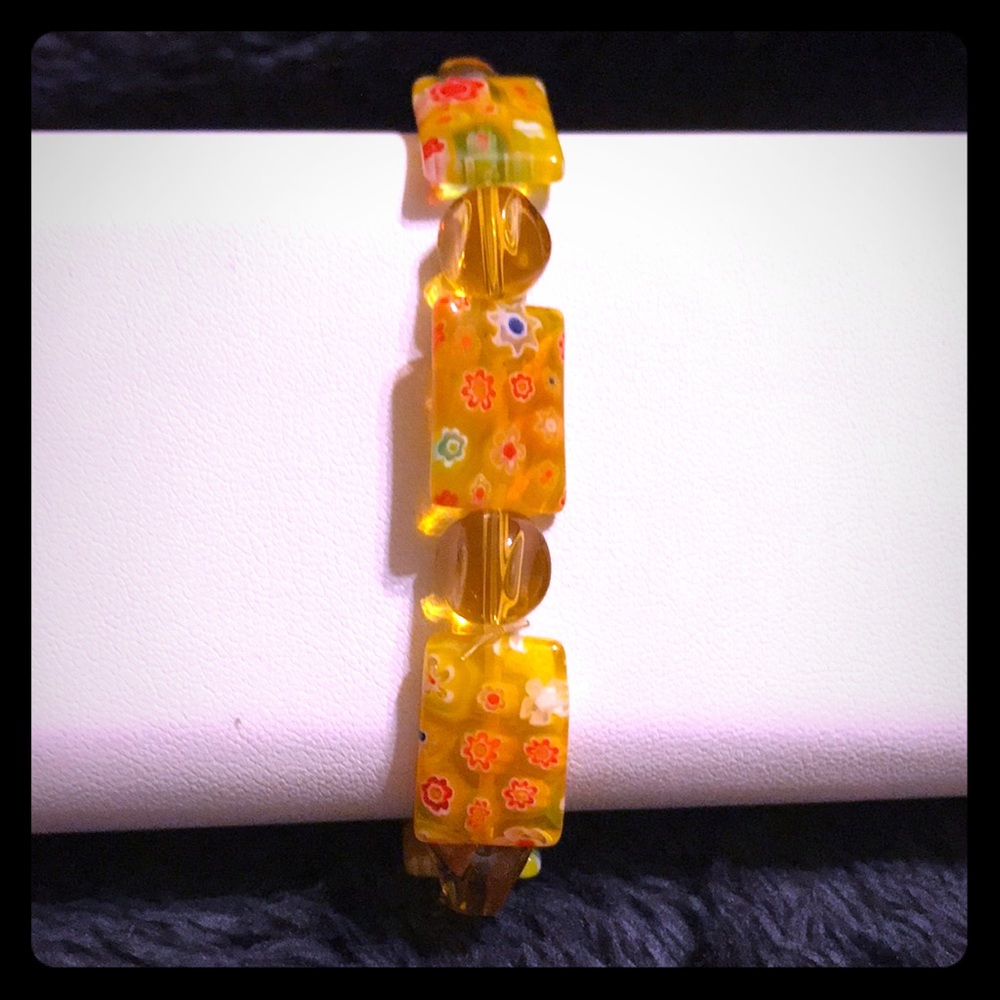 Flower Murano Glass Bead Bracelet